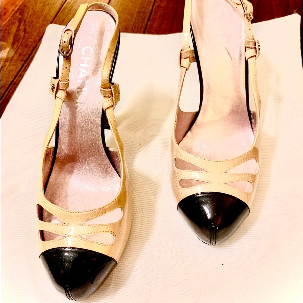 CHANEL sparkling pink and black heels!!!